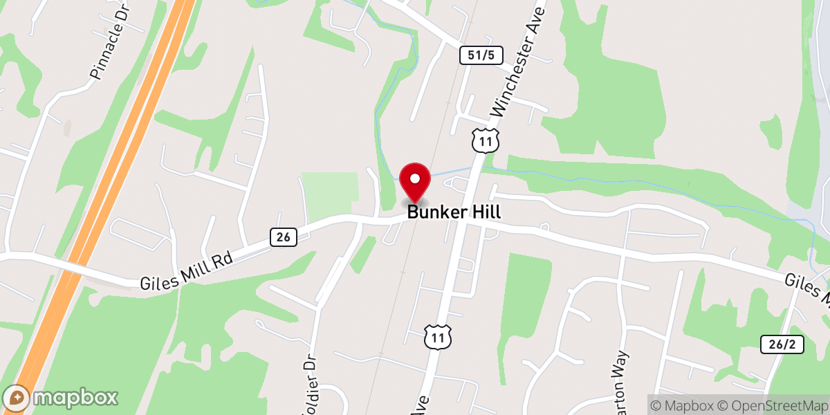 Map showing location of Bunker Hill Fireworks