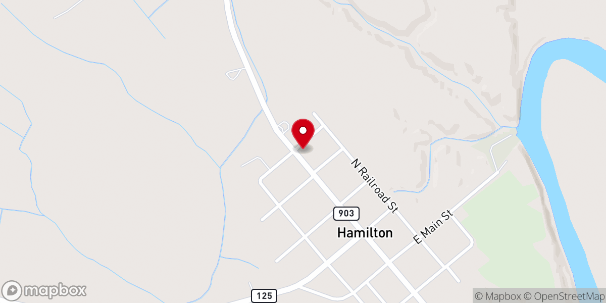 Map showing location of Hamilton Baptist Church