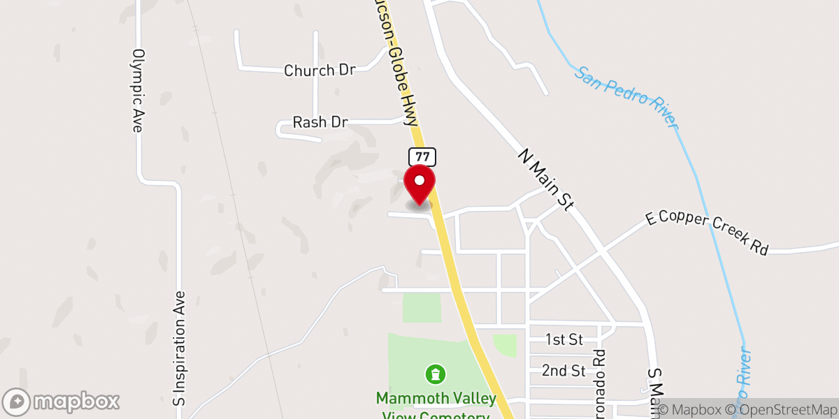 Map showing location of First Baptist Church of Mammoth, AZ