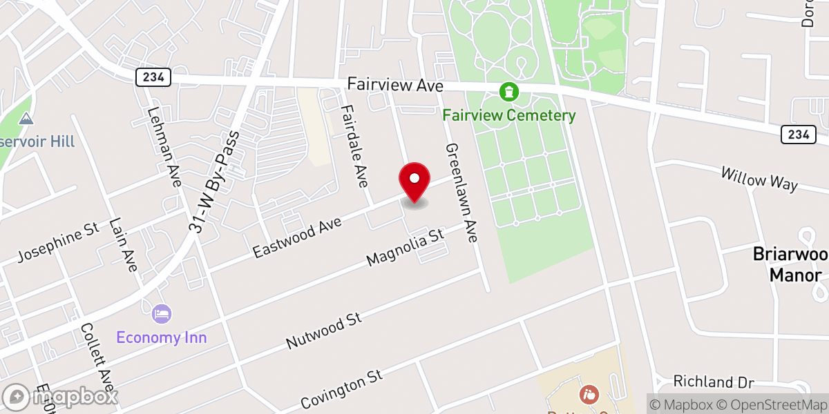 Map showing location of Eastwood Baptist Church