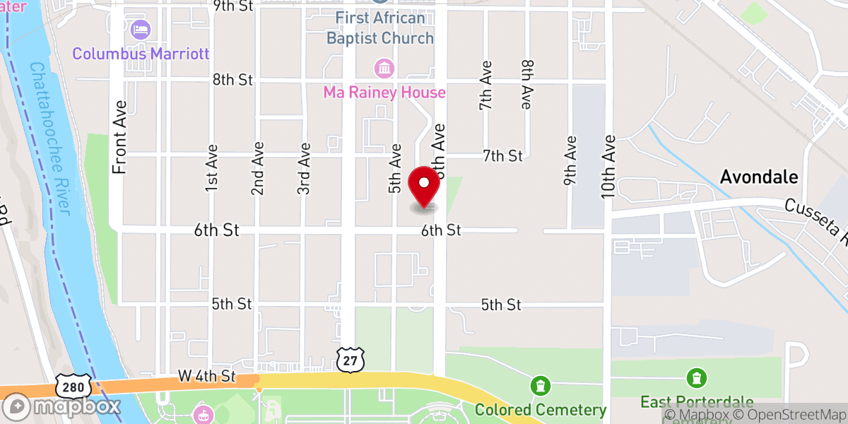 Map showing location of Greater Beulah Baptist Church