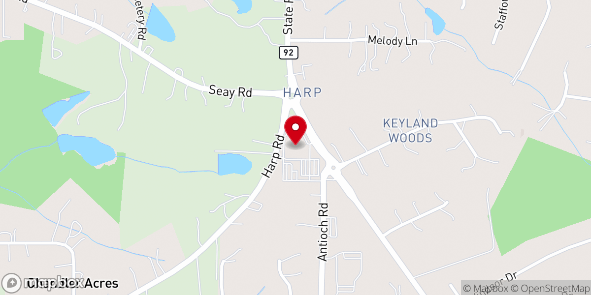 Map showing location of Harp's Crossing Baptist Church