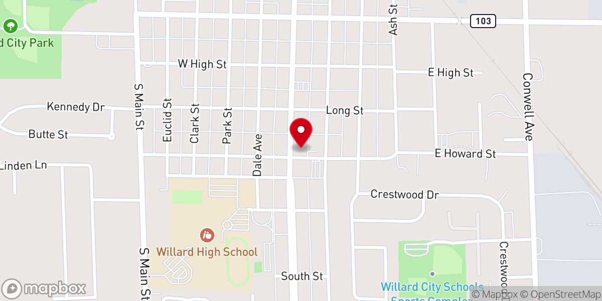 Map showing location of Bible Baptist Church of Willard