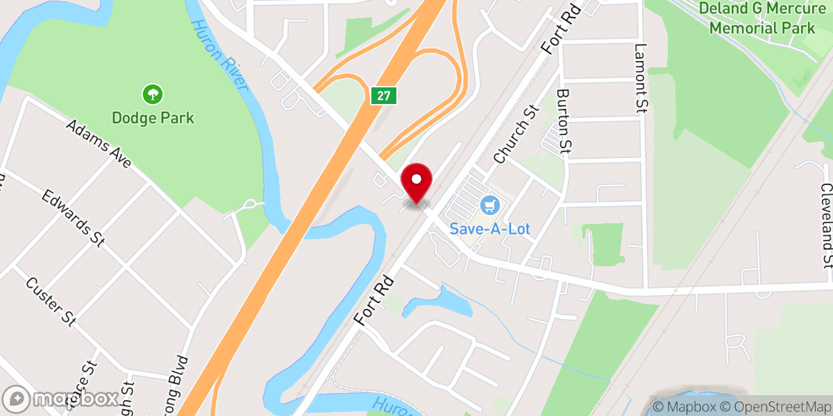 Map showing location of Huron River Inn BAR-b-q