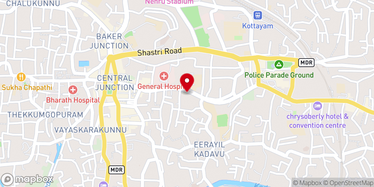 Map showing location of Knanaya Catholic Metropolitan Arch bishop's house, Kottayam