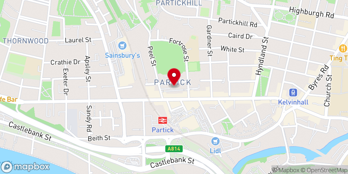 Map showing location of Partick Burgh Hall