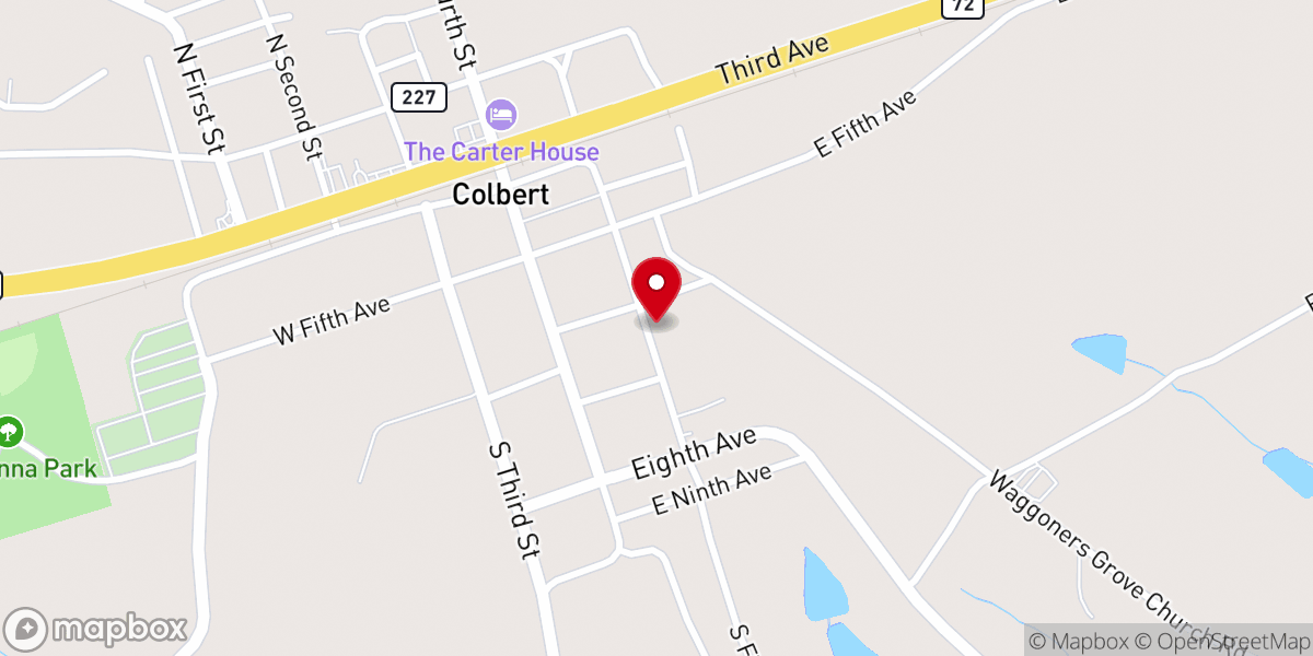 Map showing location of Colbert Living Waters Holiness Church - Food Distribution Center