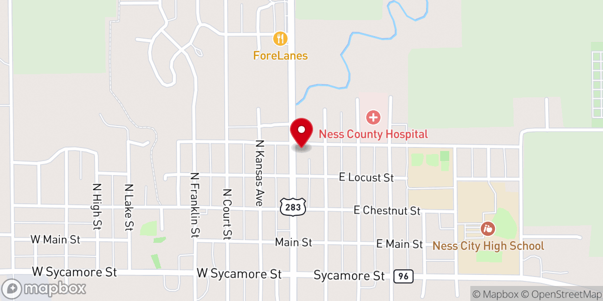 Map showing location of Ness City Methodist Church