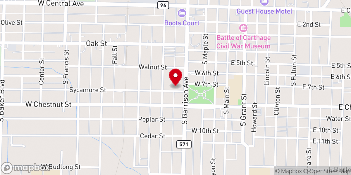 Map showing location of First Baptist Church Carthage