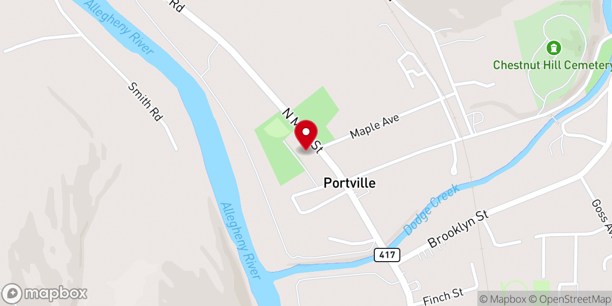 Map showing location of Portville Community Food Pantry - Food Distribution Center