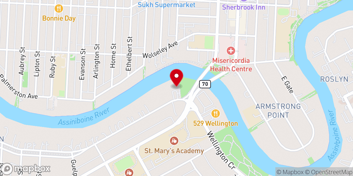 Map showing location of First Unitarian Universalist Church of Winnipeg