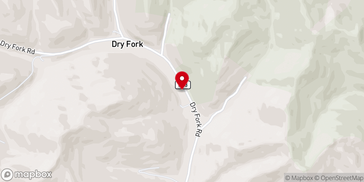 Map showing location of Dry Fork Freewill Baptist Church