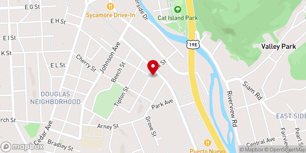 Map showing location of Oak Street Baptist Church