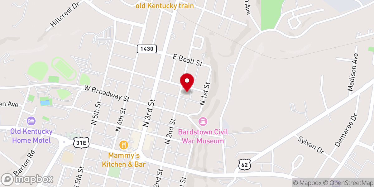 Map showing location of First Baptist Church of Bardstown, KY