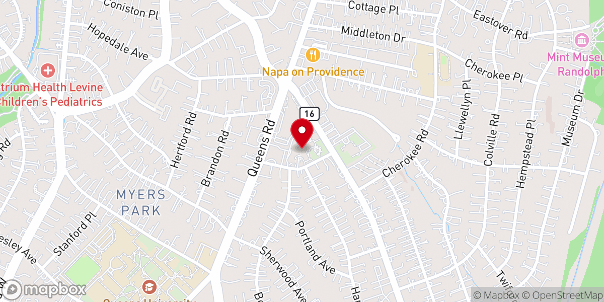 Map showing location of Myers Park Presbyterian Church
