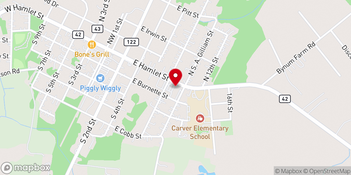 Map showing location of Pines Chapel Missionary Baptist Church