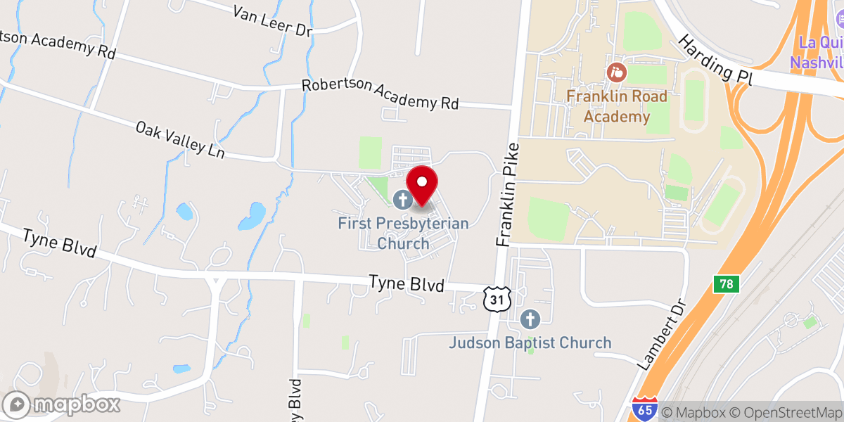 Map showing location of First Presbyterian Church