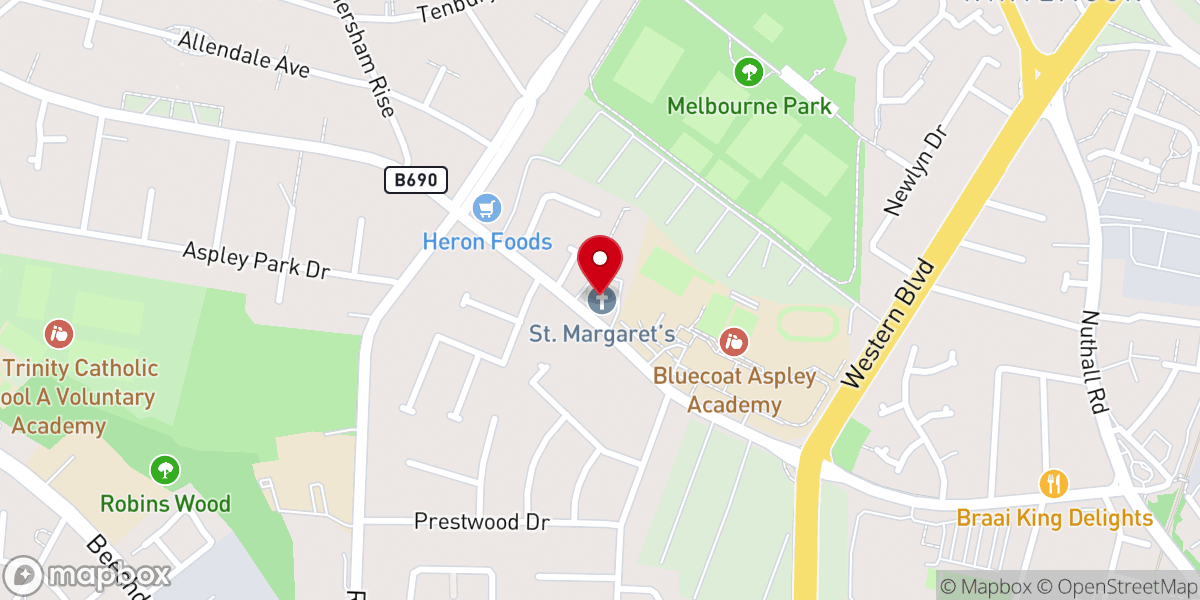Map showing location of St Margaret’s Church, Aspley