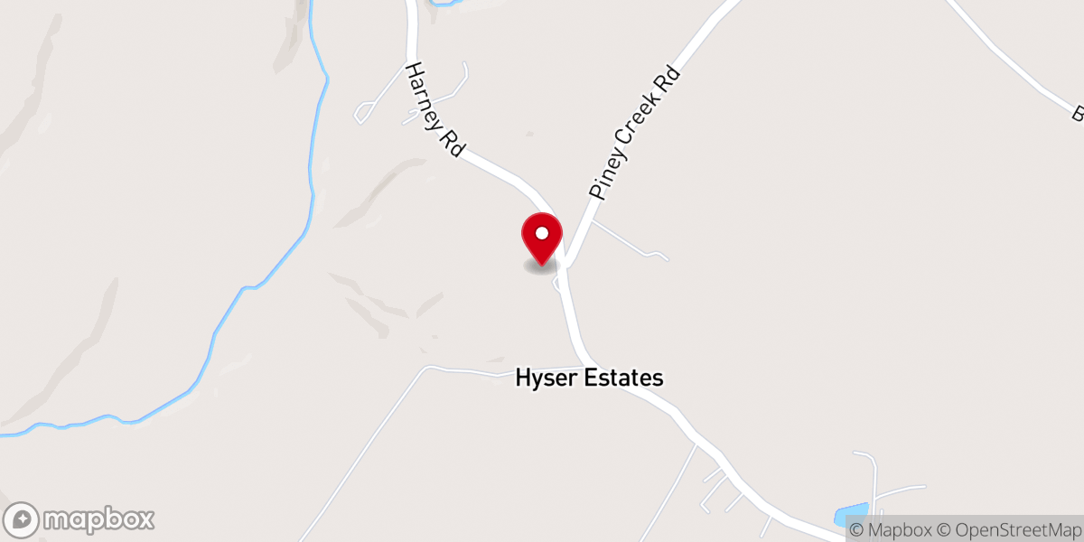 Map showing location of Piney Creek Presbyterian Church