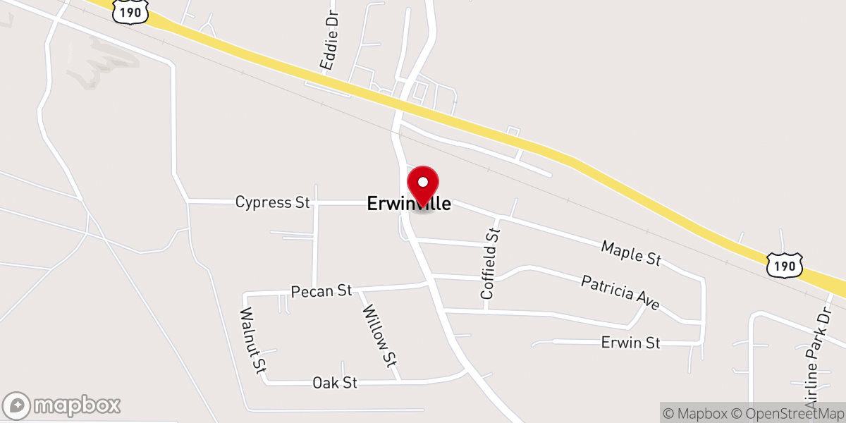 Map showing location of Erwinville Baptist Church