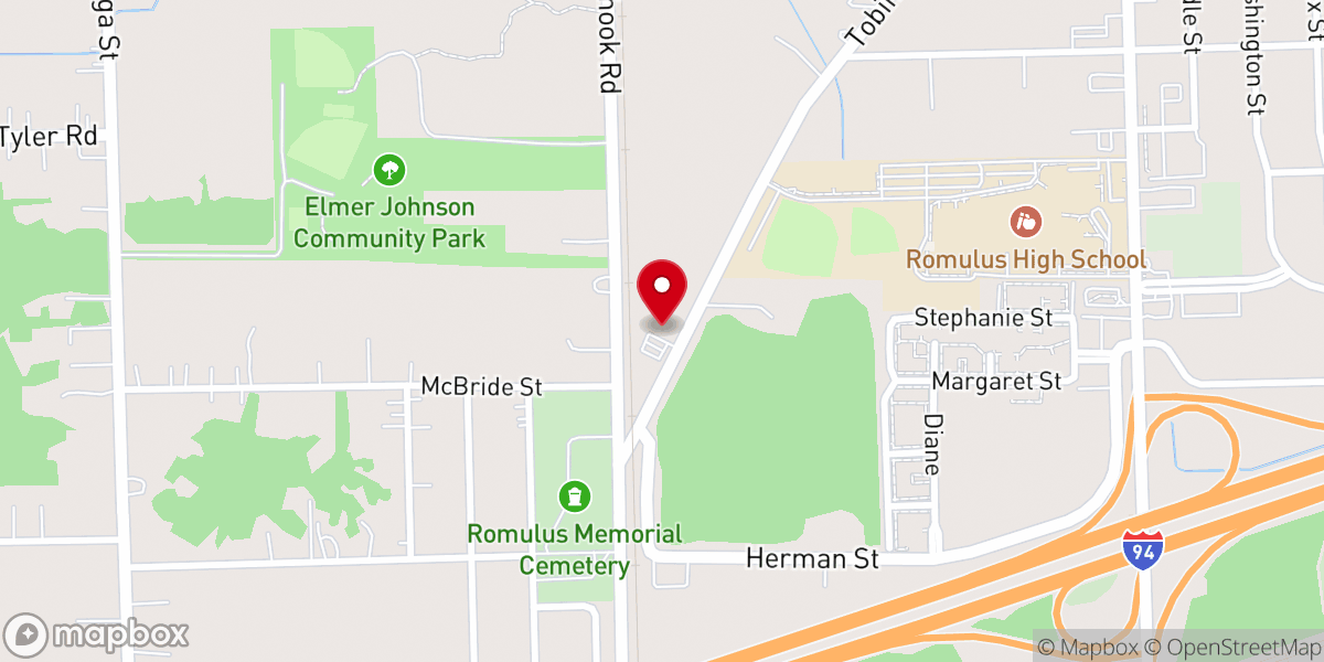 Map showing location of Romulus Freewill Baptist Church
