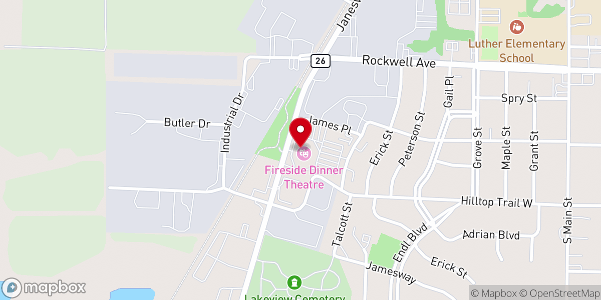 Map showing location of Fireside Dinner Theatre