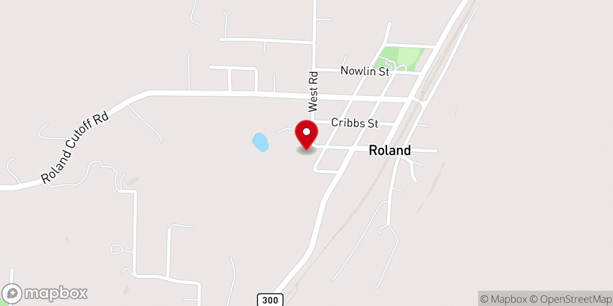 Map showing location of First Baptist Church of Roland