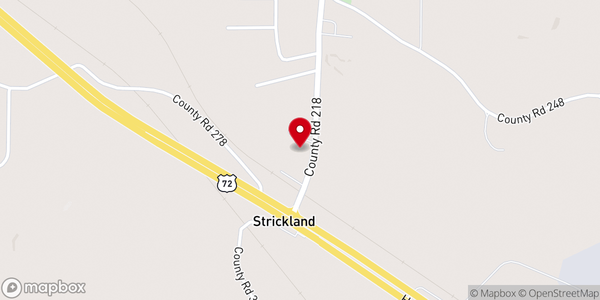 Map showing location of Strickland Church of Christ