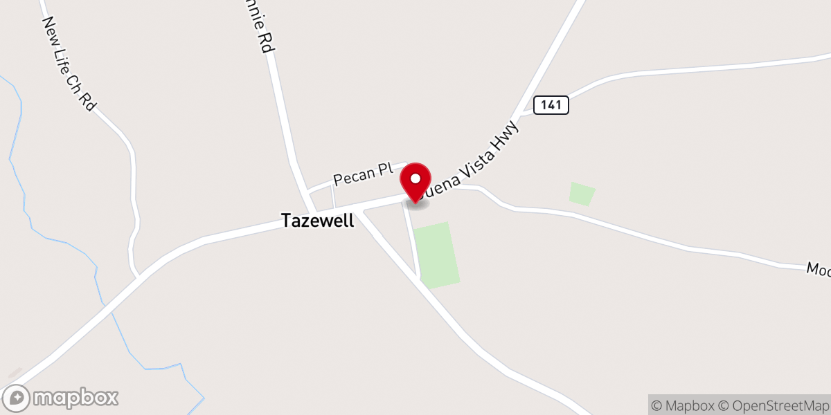 Map showing location of Tazewell Baptist Church