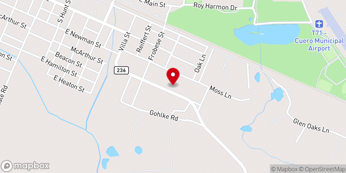 Map showing location of Cuero Church of Christ