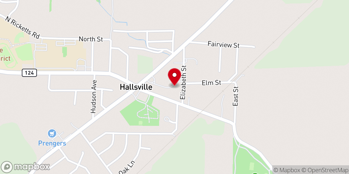 Map showing location of Hallsville Baptist Church