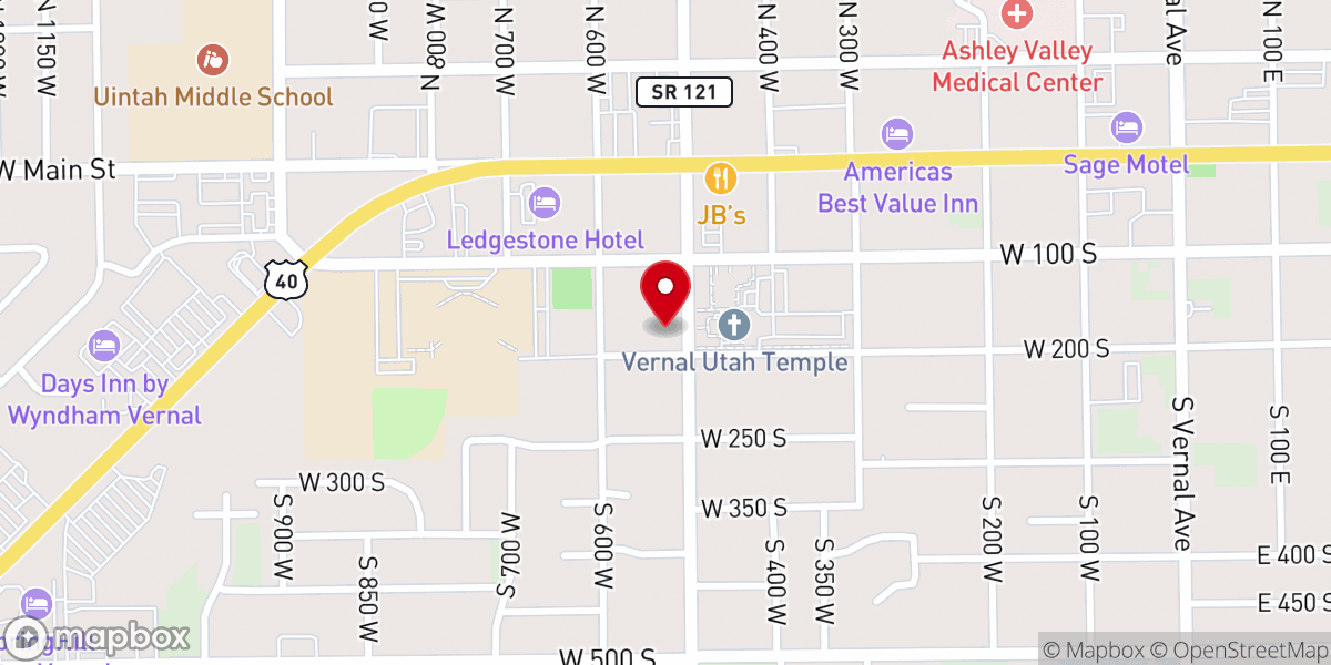 Map showing location of Vernal Tithing Office