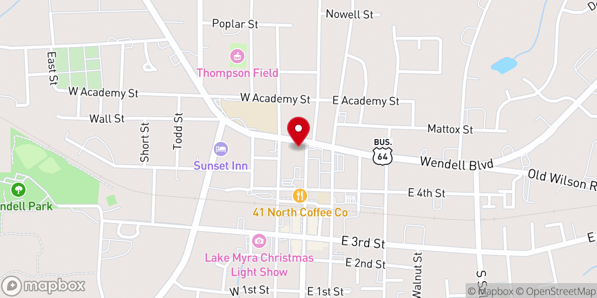 Map showing location of Wendell United Methodist Church