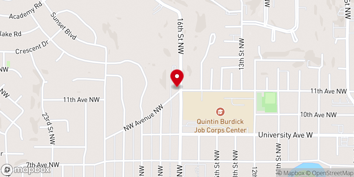 Map showing location of West Minot Church Of God