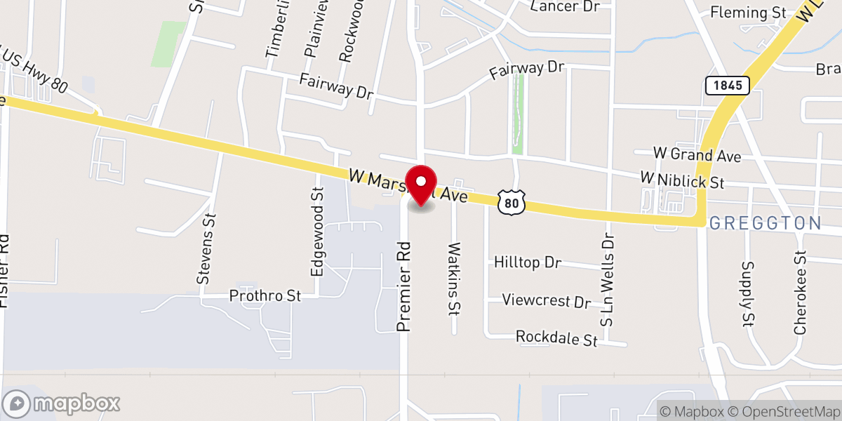Map showing location of Greggton First Baptist Church