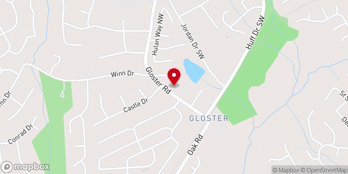 Map showing location of Gloster Baptist Church