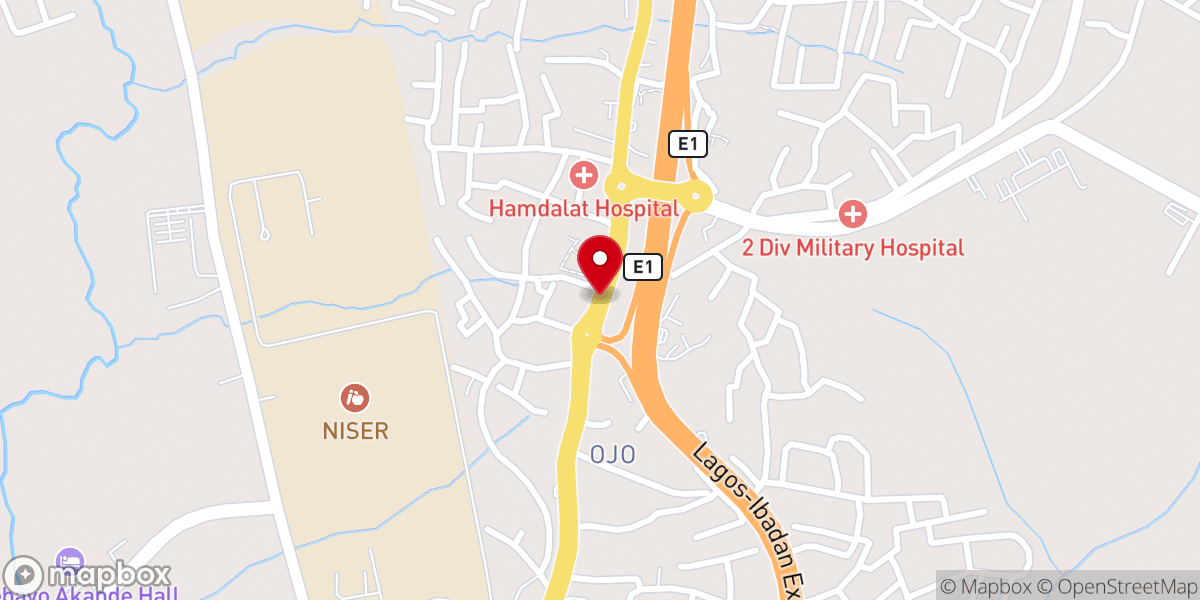 Map showing location of Winners Chapel, Moniya