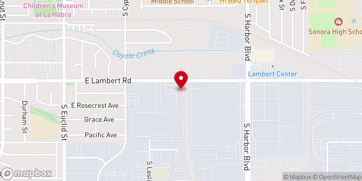 Map showing location of New Life Church of La Habra