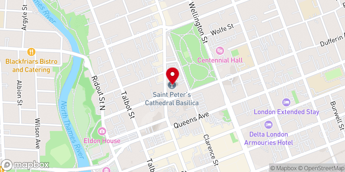 Map showing location of St. Peter's Cathedral Basilica London, ON