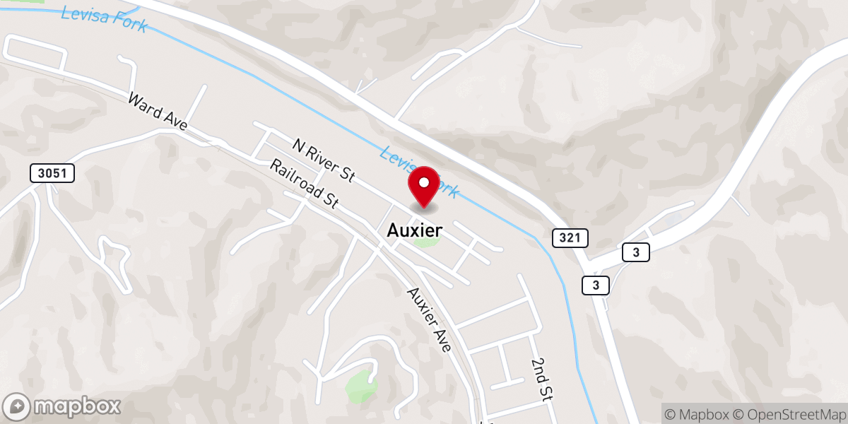 Map showing location of Auxier United Methodist Church