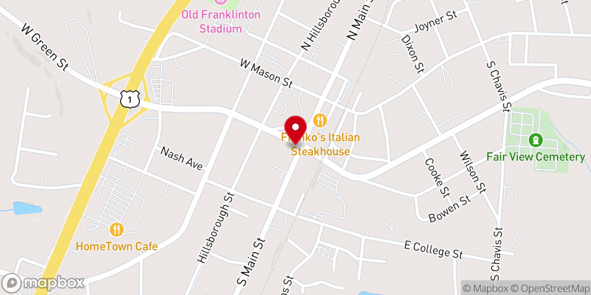 Map showing location of Church of the Risen Christ Franklinton,N.C.