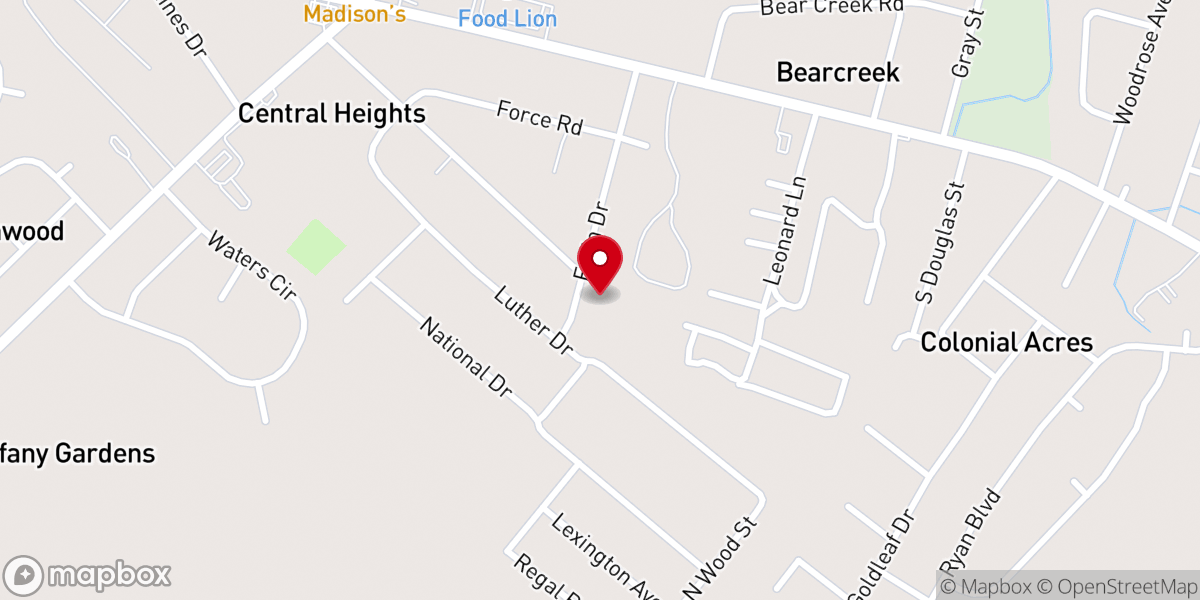 Map showing location of Central Heights Free Will Baptist Church
