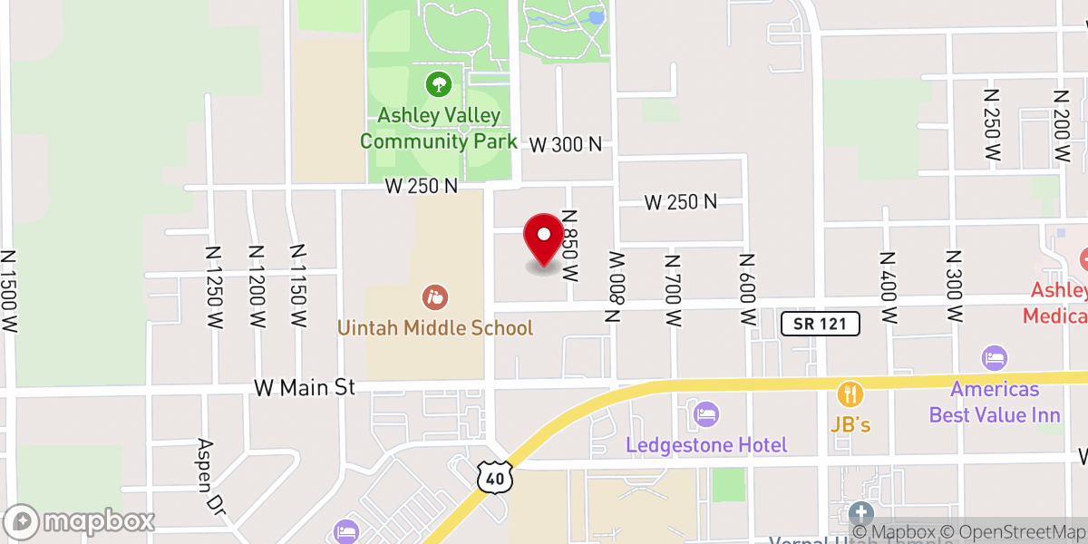 Map showing location of Vernal 7th Ward, Vernal Stake