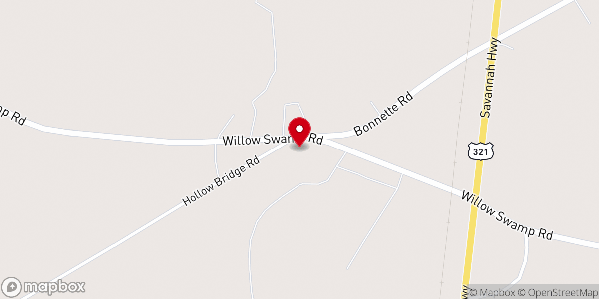 Map showing location of Willow Swamp Baptist Church