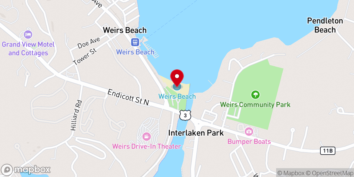 Map showing location of Weirs Beach