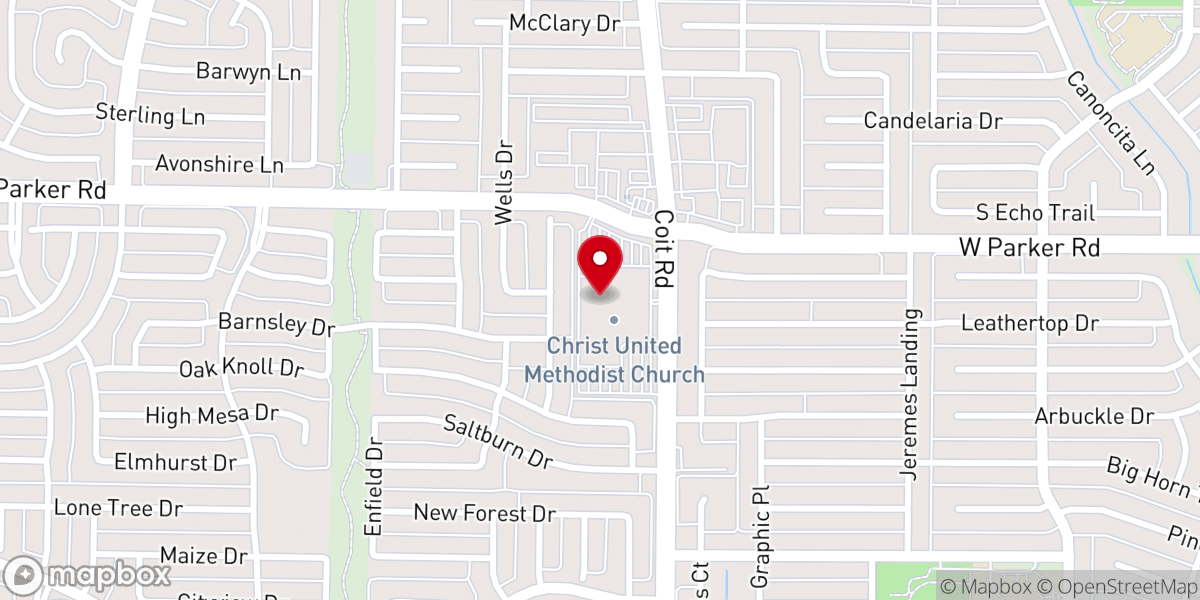 Map showing location of Christ United Methodist Church Plano