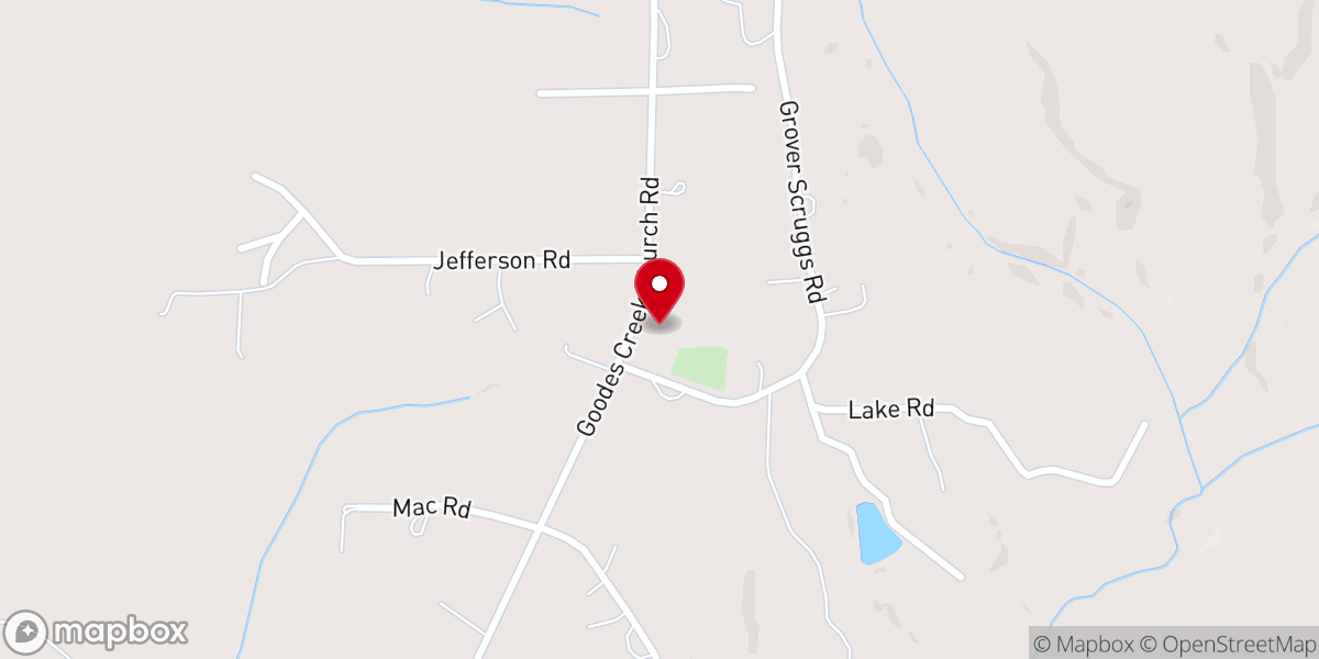 Map showing location of Goodes Creek Baptist Church