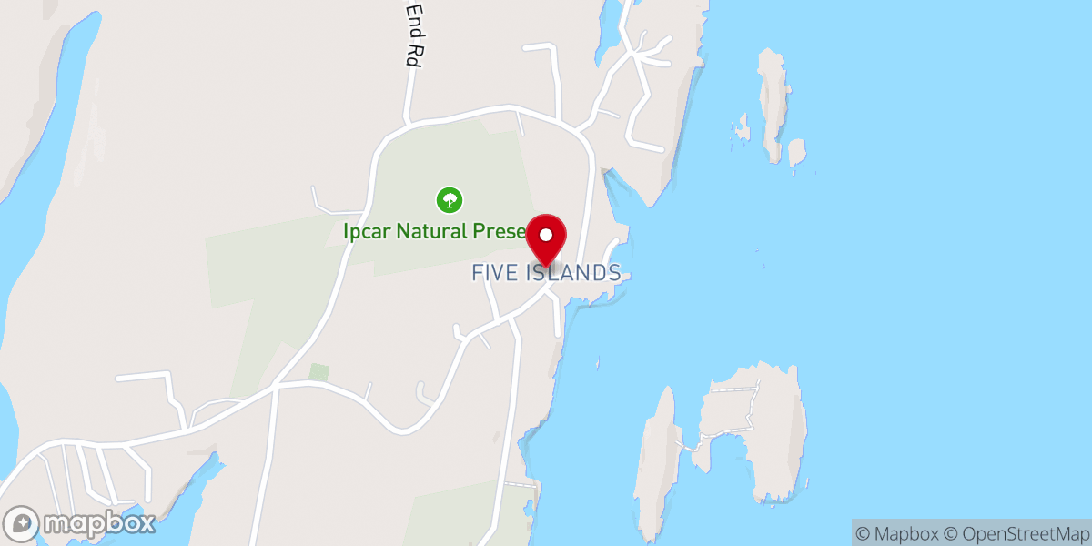 Map showing location of Five Islands