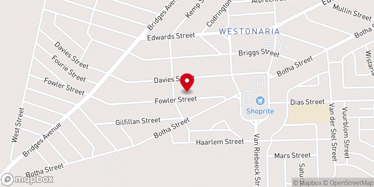 Map showing location of Westonaria Dutch Reformed Church.