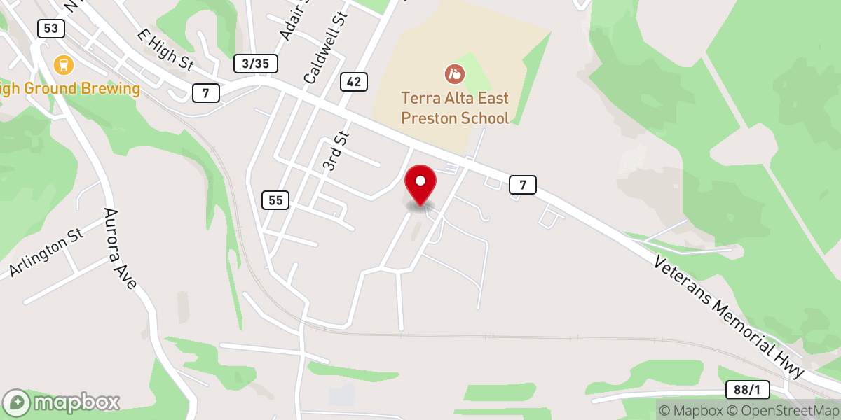 Map showing location of Terra Alta Christian Youth Center